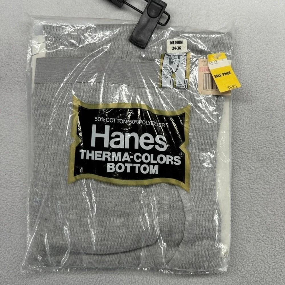 Vintage Hanes Thermal Bottom Mens Medium Gray Long Johns Base Layer 80s NEW